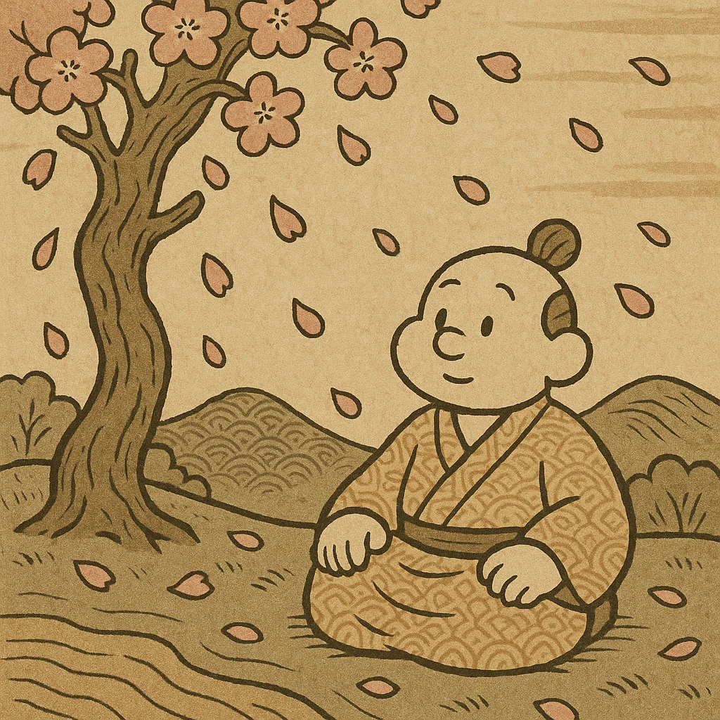 cherry blossom tree with petals falling, ukiyo-e style illustration emoji