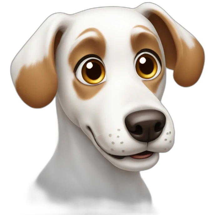 cartoon white dog, with one brown ear emote emoji