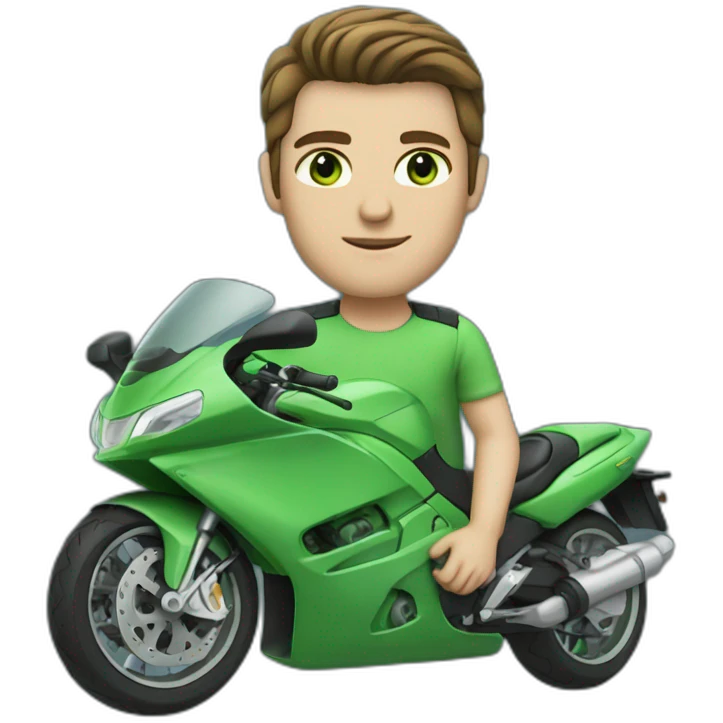white skin men with brunette hair and green eyes in a sea colour motorbike emoji
