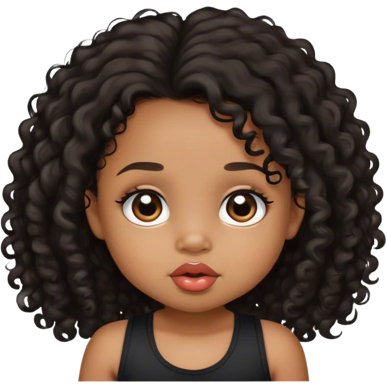 medium brown skin tone, very adorable toddler, with big plump lips, long long lashes, black curly long hair, brown eyes, black tank top emoji