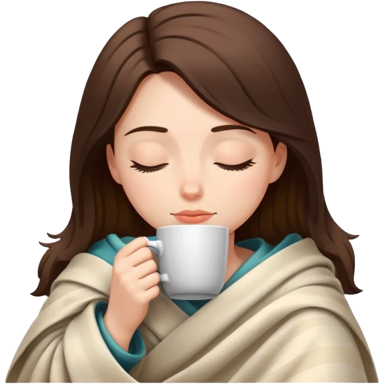 girl inside a blanket sipping coffee eyes closed emoji