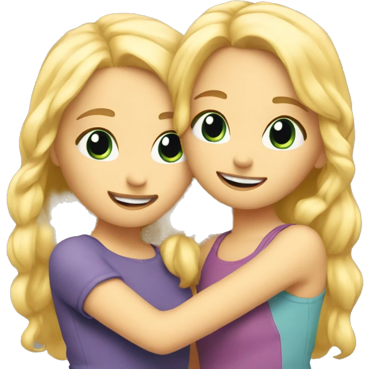 two cute blond girls hugging each other  emoji