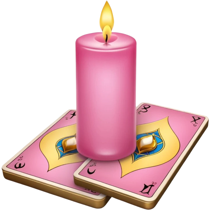 A pink deck of tarot cards and a one candle nearby emoji
