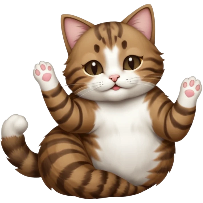 dark brown tabby and white cat in funny positions upside down with eyes closed emoji