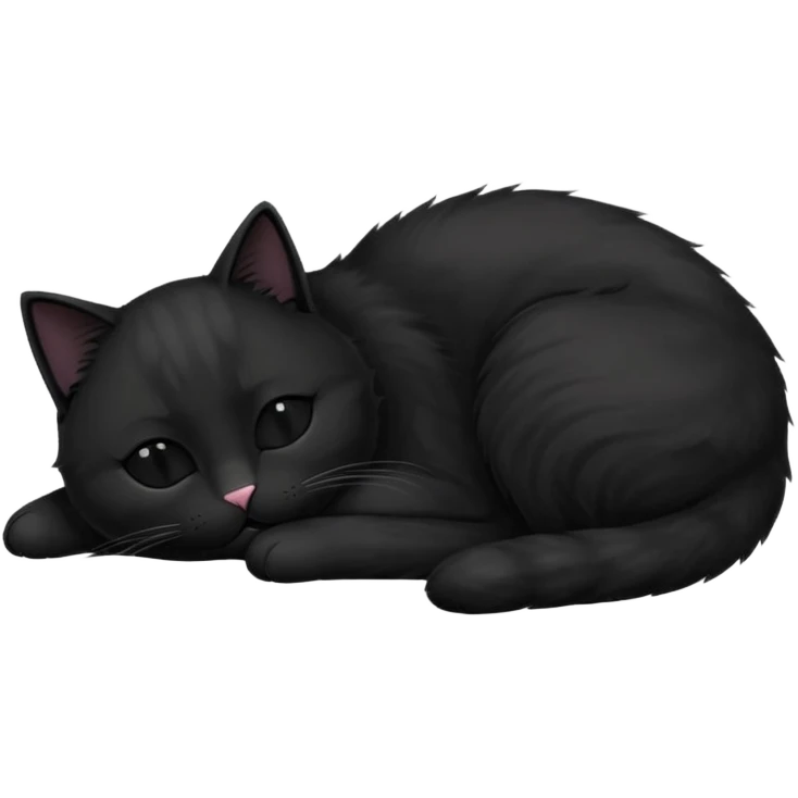 Black cat laying down with eyes closed and the text 'purr' above its head emoji