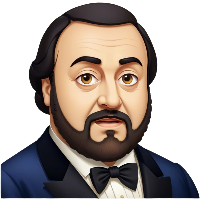 Cinematic Realistic Luciano Pavarotti Portrait Emoji, depicted as a charismatic operatic tenor with expressive eyes and commanding stage presence, rendered with rich elegant textures and warm theatrical lighting that captures his timeless vocal brilliance. emoji