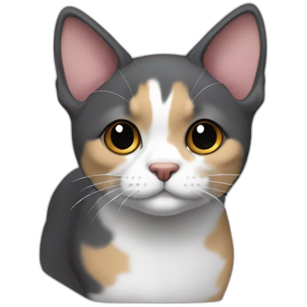 older round diluted calico, white chin, black and pink nose, mostly dark grey, dark grey ears emoji