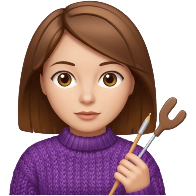 Woman with brown bobbed  hair and highlights light brown eyes no glasses Knitting emoji emoji