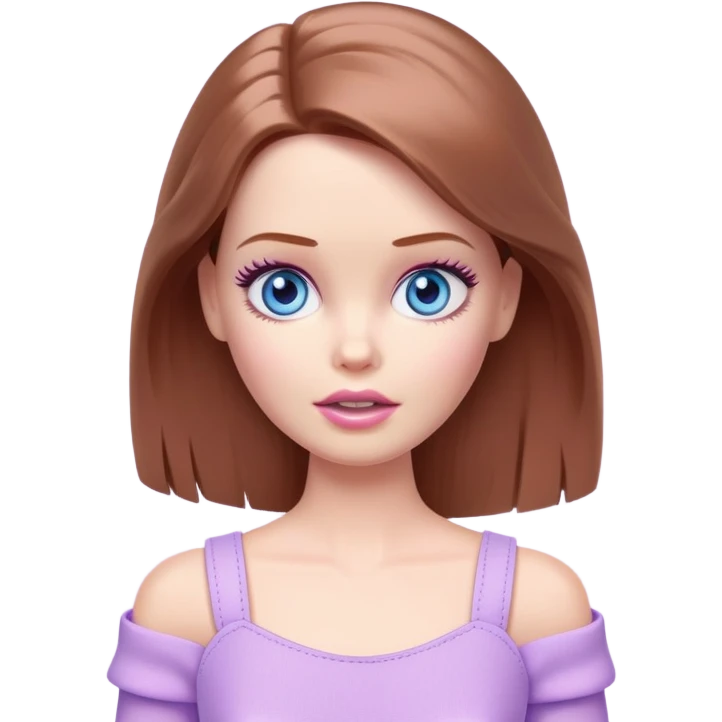 Barbie girl Chestnut Shoulder-length hair and blue eyes is In pale purple clothes a Feels terrified emoji