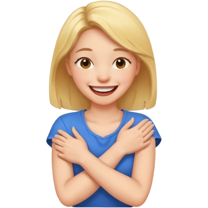 Arms crossed holding neck laughing girl  emoji