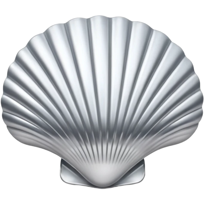 A seashell emoji made of polished silver chrome, smooth curved surface, reflective metallic highlights, elegant minimal design, iOS emoji style, centered, clean white background, soft lighting emoji