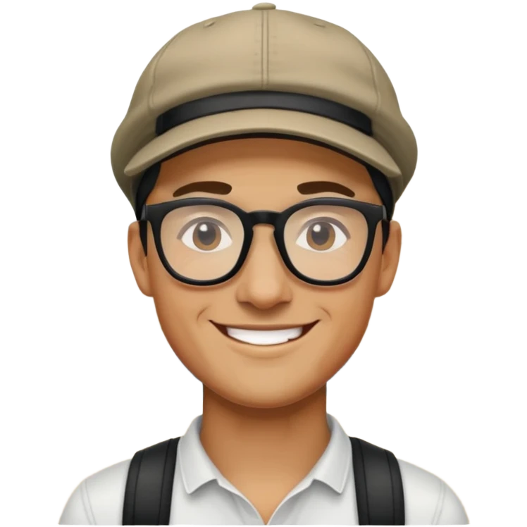 Man with black glasses  in cap smiling outdoors emoji