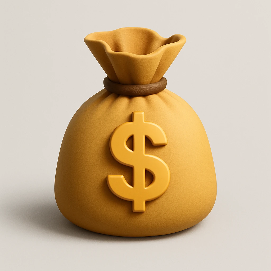 Make the money bag icon look 3D with shading and depth, keeping it modern and clear. Maintain a clean and contemporary appearance with realistic 3D effects. emoji