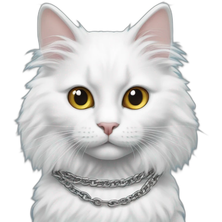 Black and white angora cat with « 93.4 » chain around the neck emoji