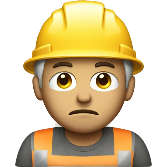 hard working unhappy white man with construction hat emoji