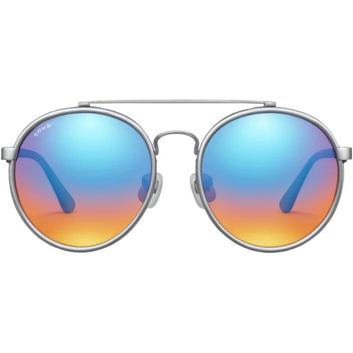 A pair of luxury sunglasses emoji with silver chrome frame, smooth rounded lenses, reflective metallic surface, high-end swag aesthetic, minimal and clean design, iOS emoji style, centered, white background emoji