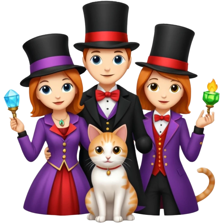 magician couple and their pet cat emoji