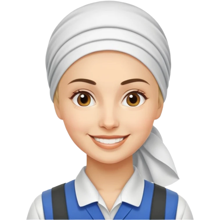 Russian woman factory worker with headscarf and work uniform smiling emoji