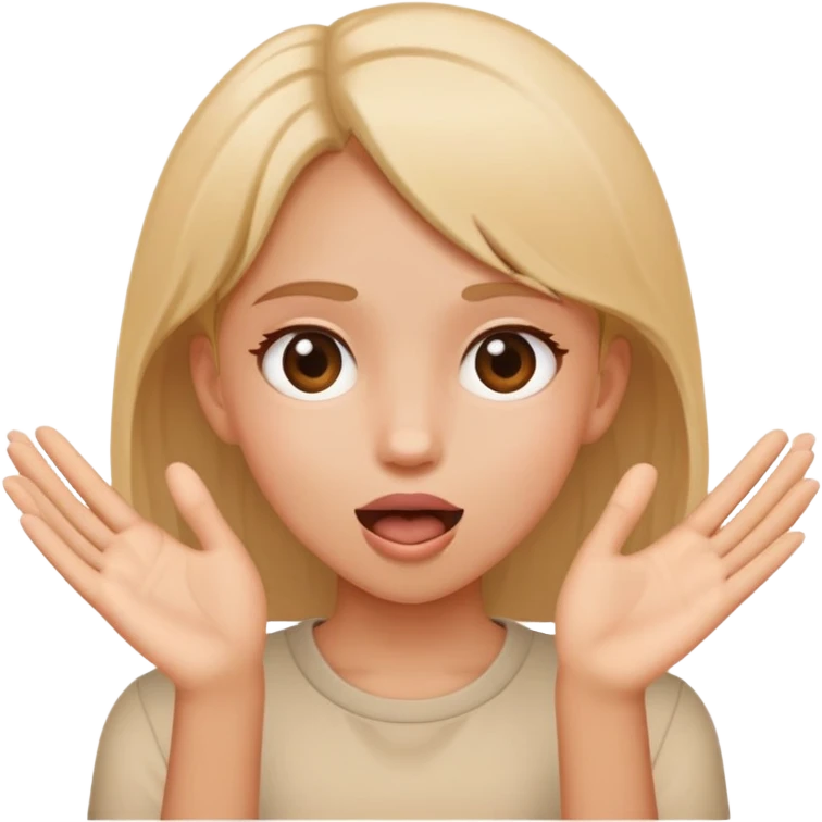 a girl holding hands like he has something long and circle and with open mouth emoji