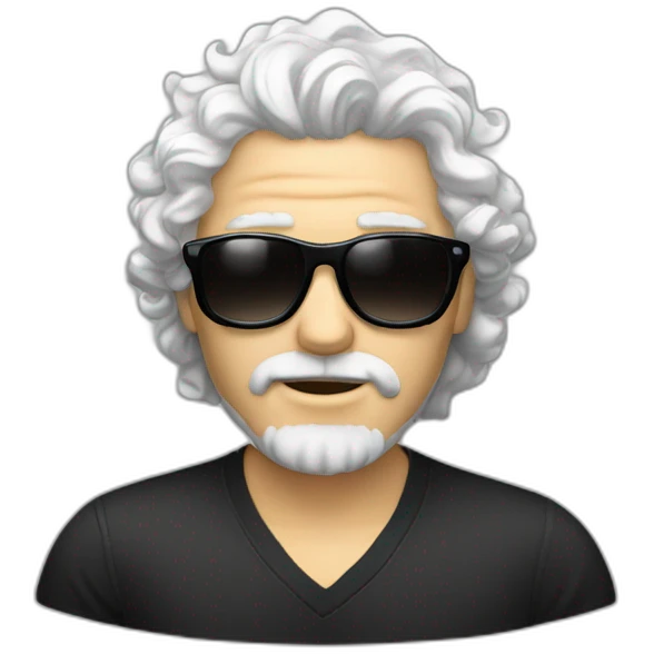 A man with curly white hair and wearing black sunglasses without moustache transparent background emoji