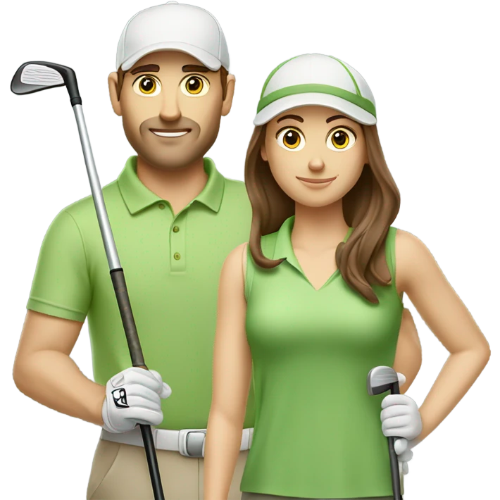 Husband and wife golfing team Caucasian both brown hair emoji