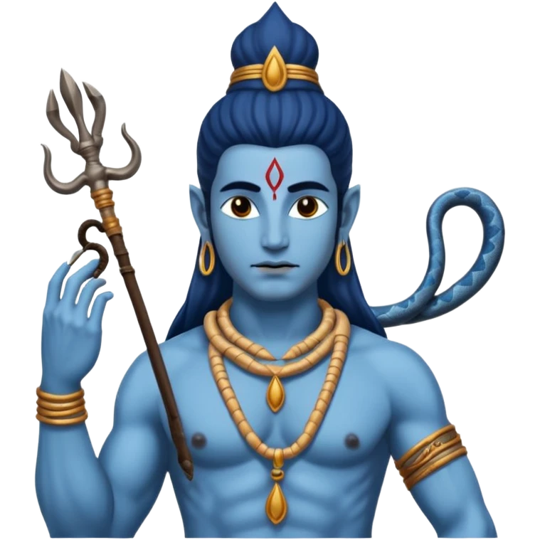 Mahadev real god  shiv not like cartoon  blue body and trishul and and had damru and nack around sanke  emoji