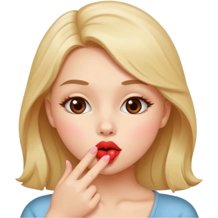 A cute circular blowing a smooch kiss and little bite on the lower lip emoji