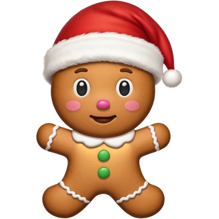 A gingerbread cookie with a face and a Santa hat emoji