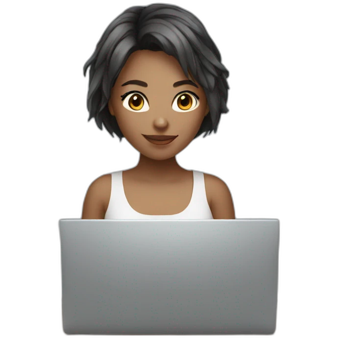 beautiful girl with short hair with computer emoji