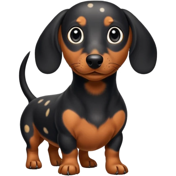 spotted daucshund black with some big black spots and black head and make it kind of fat  emoji