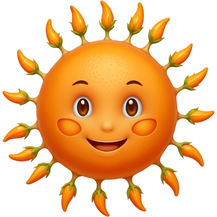 Cute, smiling, glowing orange stem cell with small protrusions. White background. emoji