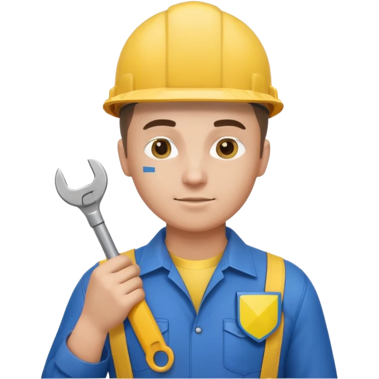 ultra realistic engineer with small ukraine flag and with wrench emoji