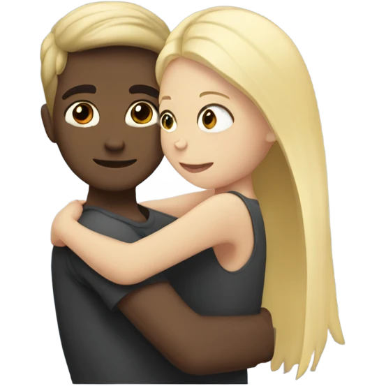 Boy with dark brown hair hugging a girl with blonde hair  emoji