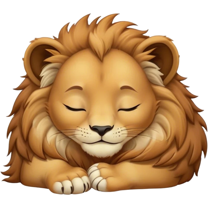 Meme-Worthy Cute Sleeping Lion Cub Portrait Emoji, Head resting peacefully with a contented smile, showcasing a robust build and a luxuriously soft tawny Fur with a flowing mane, eyes shut in a serene, restful nap, Simplified yet hilariously adorable features, highly detailed, glowing with a soft, drowsy light, high shine, relaxed and utterly lovable, stylized with an air of playful laziness, bright and heartwarming, soft glowing outline, capturing the essence of a comically sleepy Lion Cub, so meme-worthy it feels like it could instantly become the next viral sensation of adorable slumber! emoji