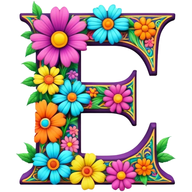 3D, gothic style psychedelic colored Letter Z with hippie style flower border emoji