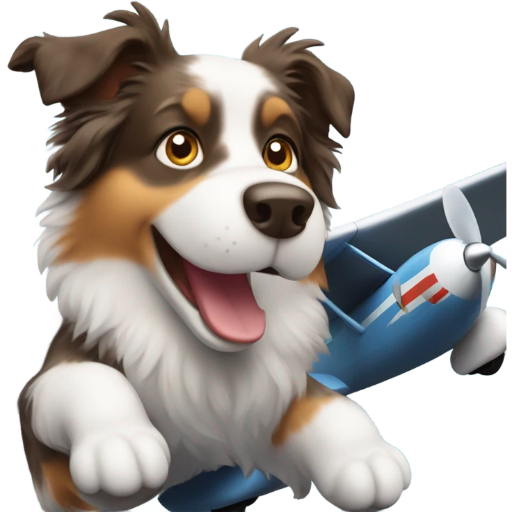 Australian shepherd flying plane  emoji