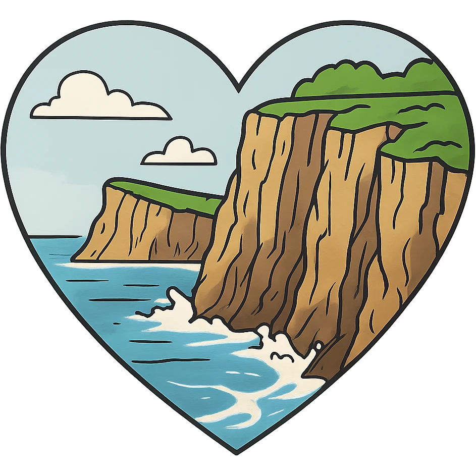 heart with a coastal cliffs theme, clean digital illustration emoji