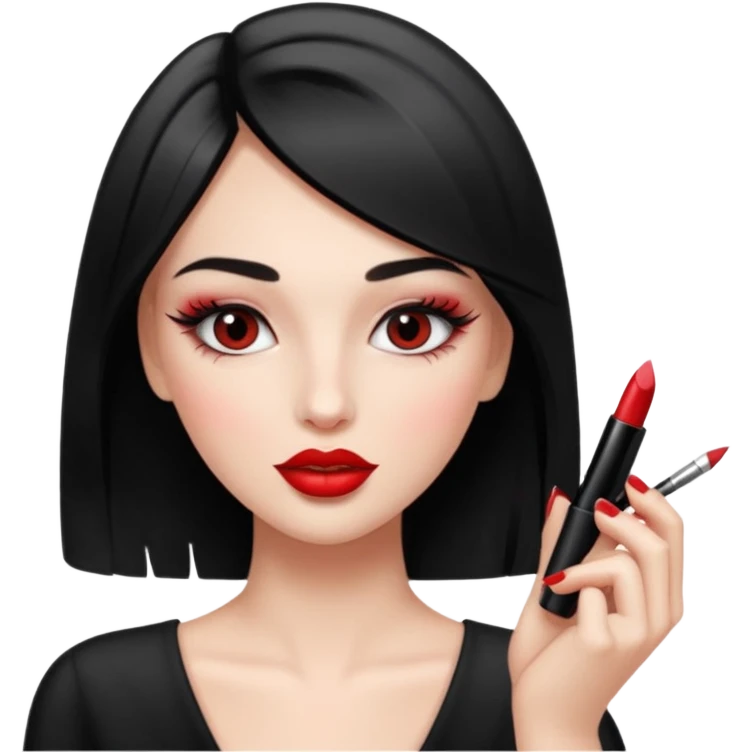 Girl doing make up with glossy nails and eyelashes emoji