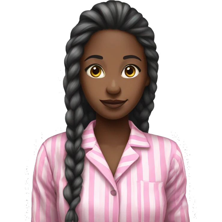 Pretty black girl very long hair in pink striped pajamas  emoji
