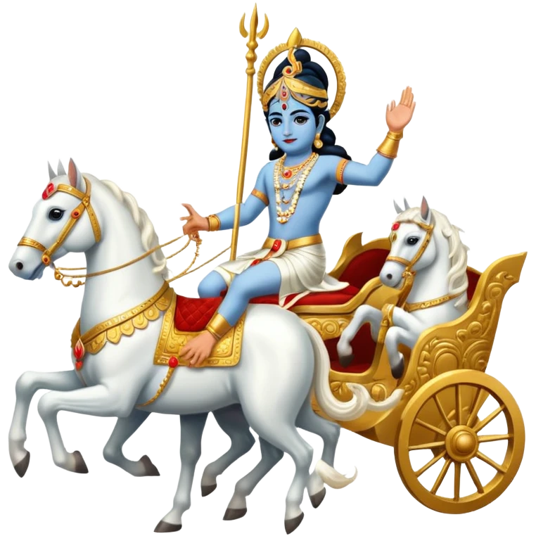 Lord Krishna driving a chariot ,seven white horses in front of the Chariot and Arjun riding the Chariot. emoji
