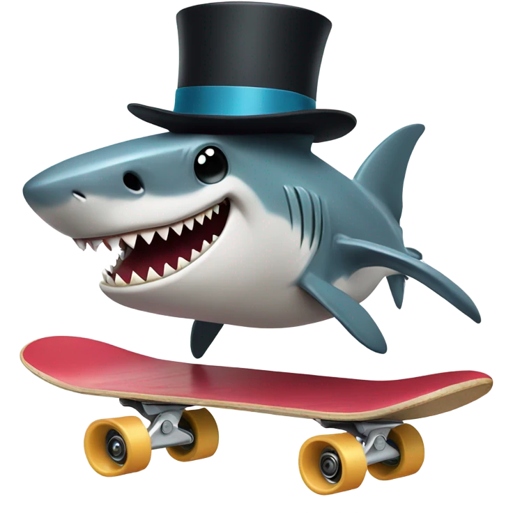 Shark wearing a top hat skateboarding  emoji