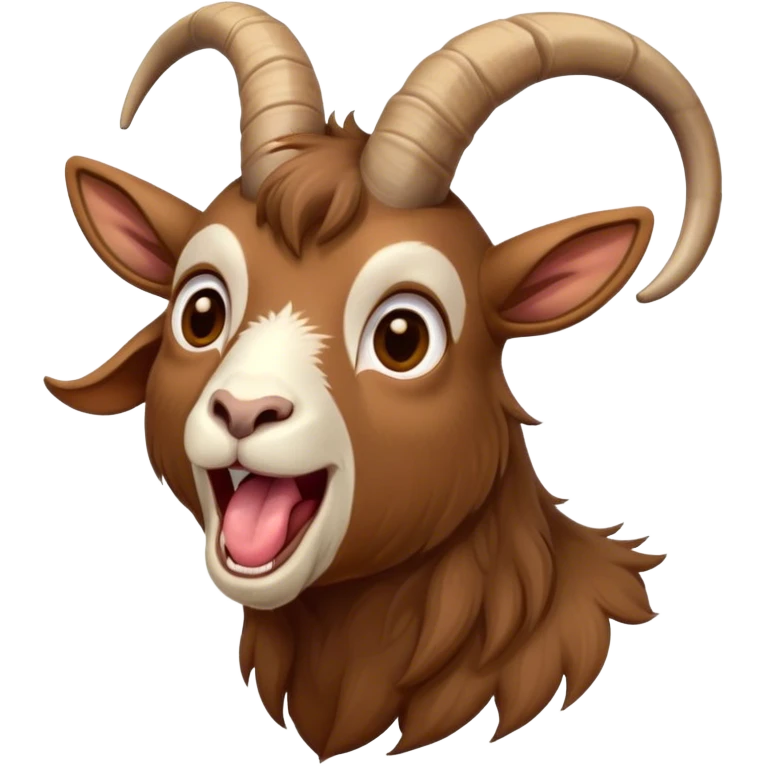 Cinematic Cute Yawning Brown Goat Portrait Emoji, Head tilted slightly with a dramatic, wide-open yawn, showcasing a soft, downy brown fur with delicate horns and gently drooping ears, round eyes barely open in drowsy contentment, Simplified yet irresistibly adorable features, highly detailed, glowing with a soft, cozy glow, high shine, relaxed yet expressive, stylized with a touch of rustic whimsy, bright and endearing, soft glowing outline, capturing the essence of a sleepy yet affectionate goat, so drowsy it feels like it could stretch out of the screen and curl up for a nap! emoji