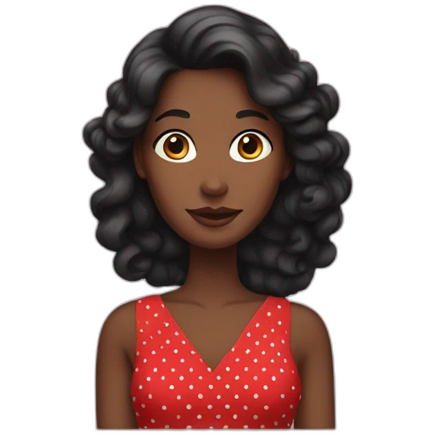 Black long haired woman who wears classic red dresses with polka dots emoji