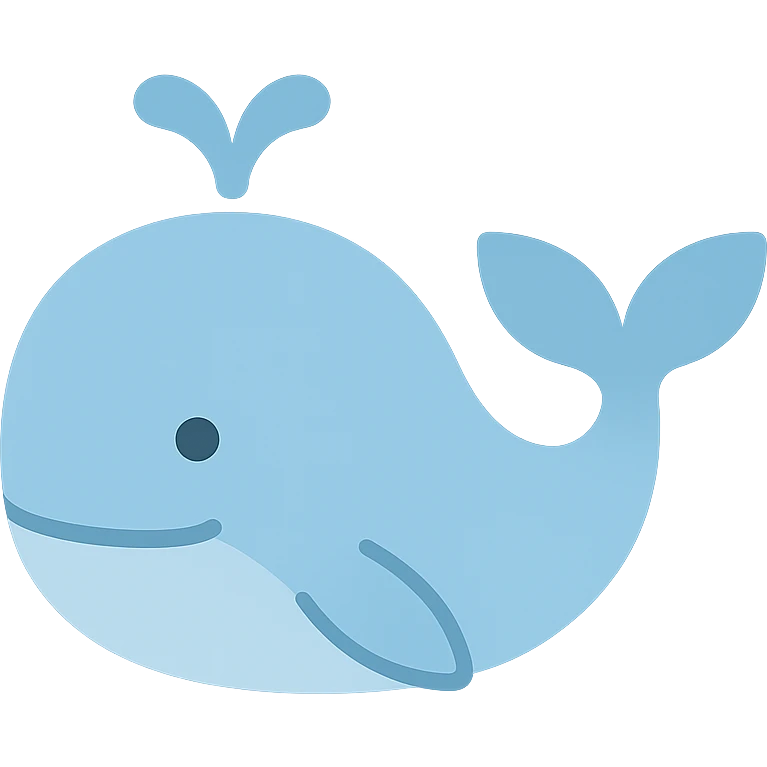 color filled Moby Dick whale icon, soft blue tones, friendly emoji