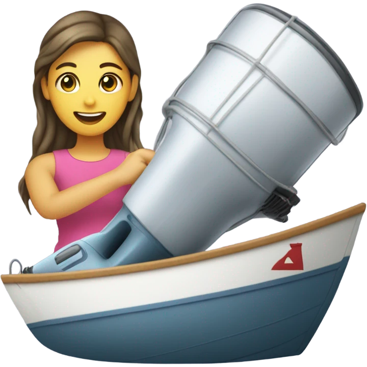 Girl using hair dryer to dry sail of boat emoji