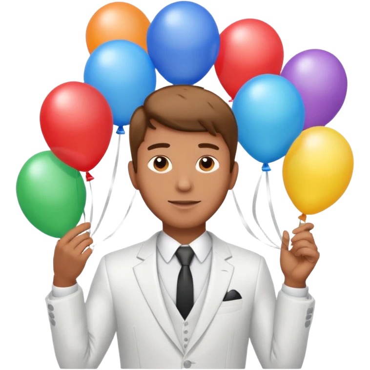 Birthday male with ballons in white suit emoji