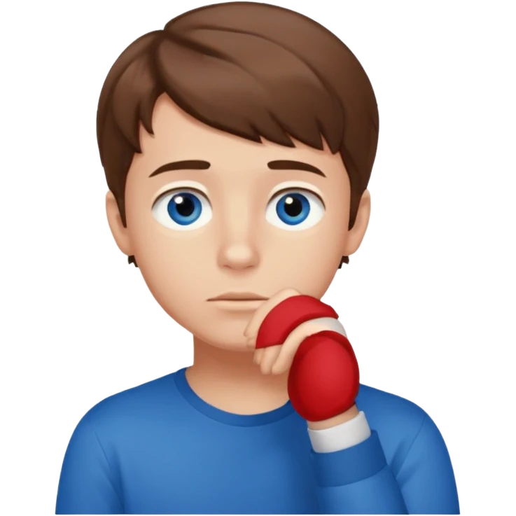 boy thinking with one hand on his chin emoji