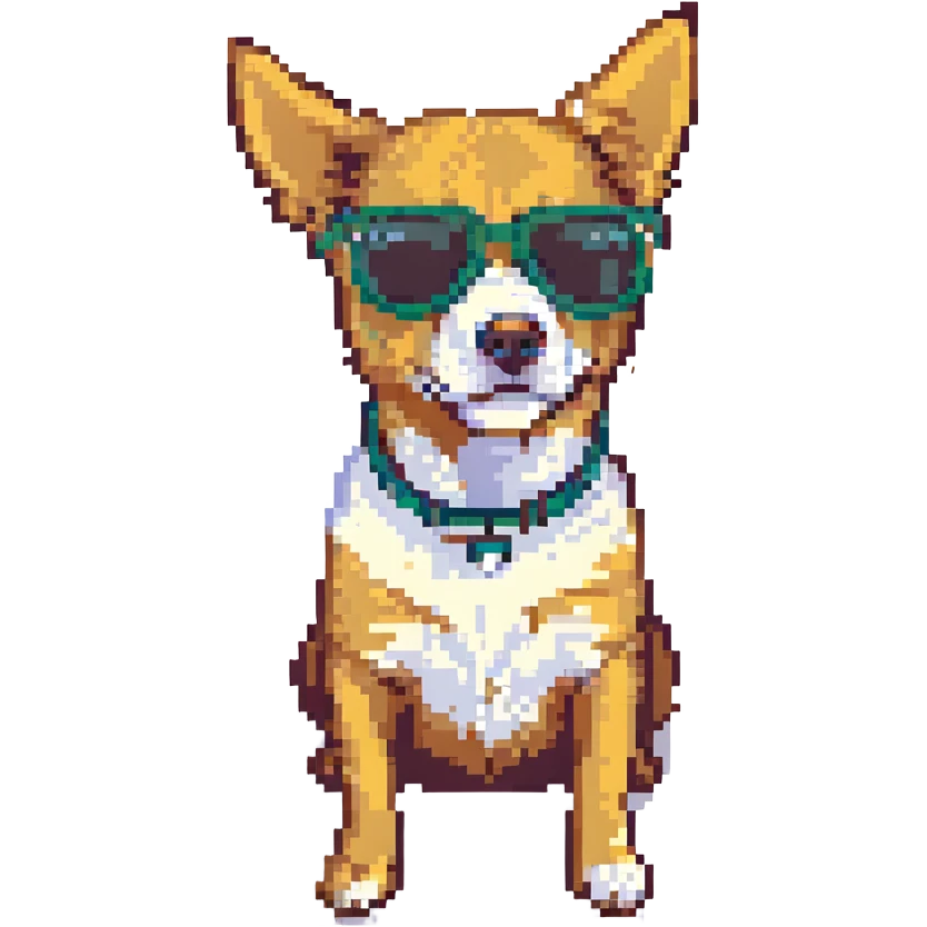 dog with cool sunglasses, pixel art style emoji