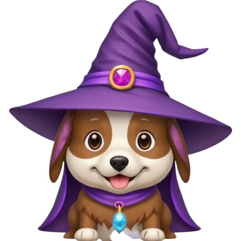 dog wear purple wicth hat emoji