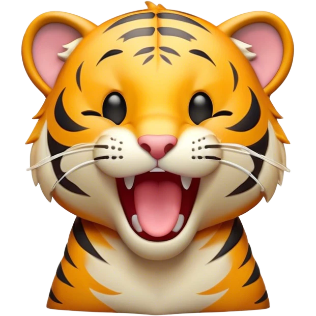 Cinematic Cute Yawning Tiger Portrait Emoji, Head tilted slightly with a dramatic, wide-open yawn, showcasing a lithe, striped body with drowsy, half-closed eyes and an open, relaxed expression, Simplified yet irresistibly adorable features, highly detailed, glowing with a soft, cozy wild glow, high shine, relaxed yet expressive, stylized with a dash of whimsical jungle charm, soft glowing outline, capturing the essence of a drowsy yet affectionate tiger that appears ready to stretch out for a nap! emoji
